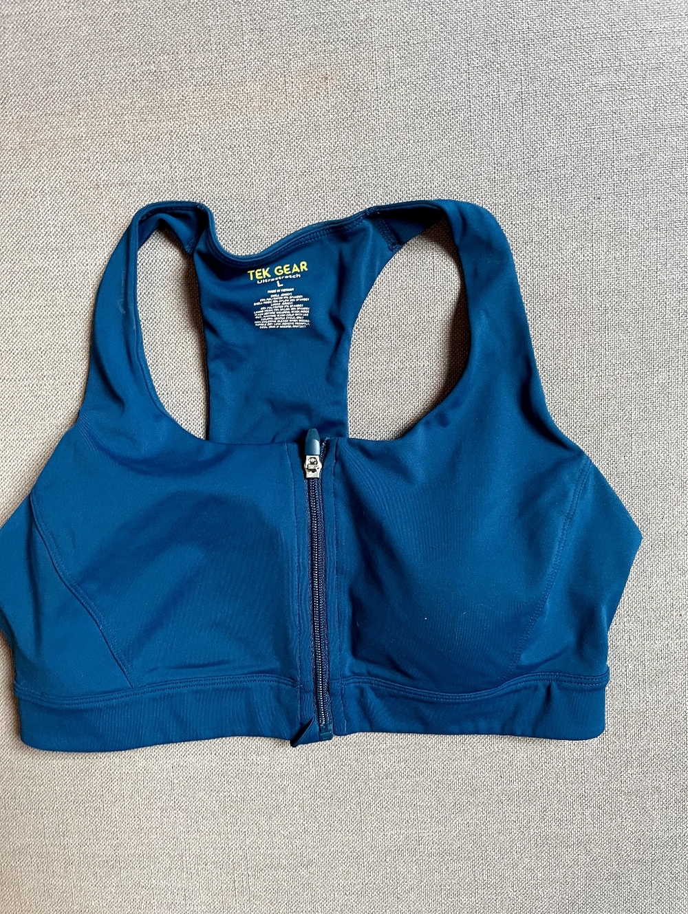 Tek Gear Zip-Front Racerback Sports Bra in Teal, Size L